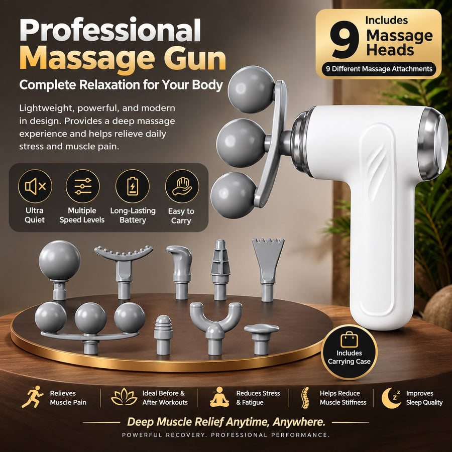 Professional Deep Tissue Massage Gun with 9 Heads & Carrying Case