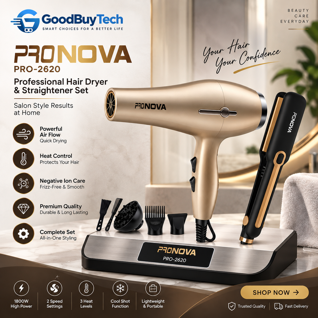 PRONOVA PRO-2620 Professional Hair Dryer & Hair Straightener Set |