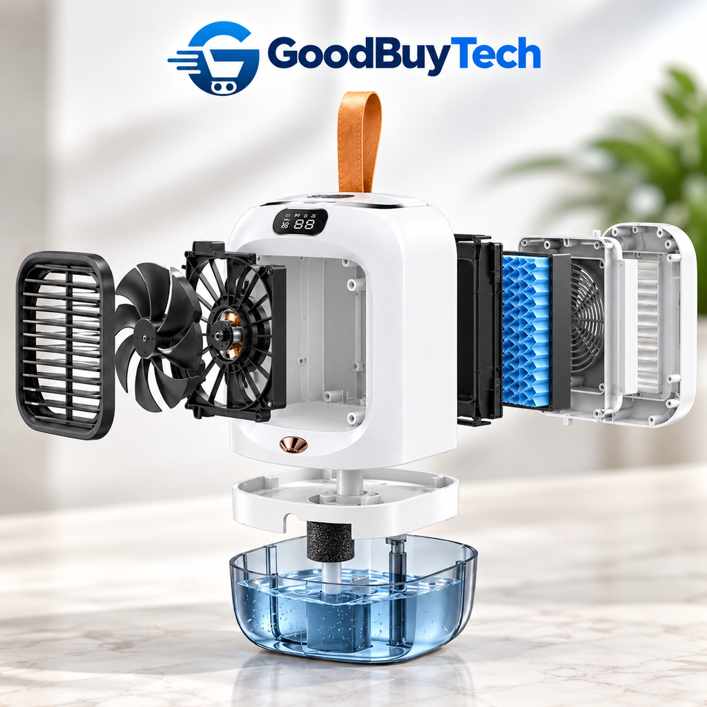 Portable Rotating Humidifier Cooling Fan – Rechargeable Mini Air Cooler with Water Tank