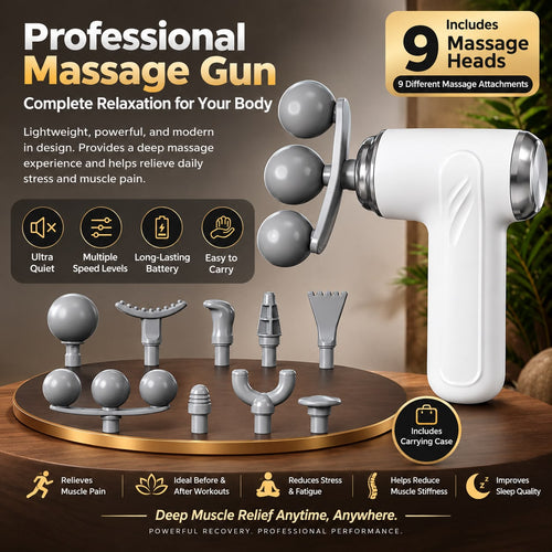 Professional Deep Tissue Massage Gun with 9 Heads & Carrying Case